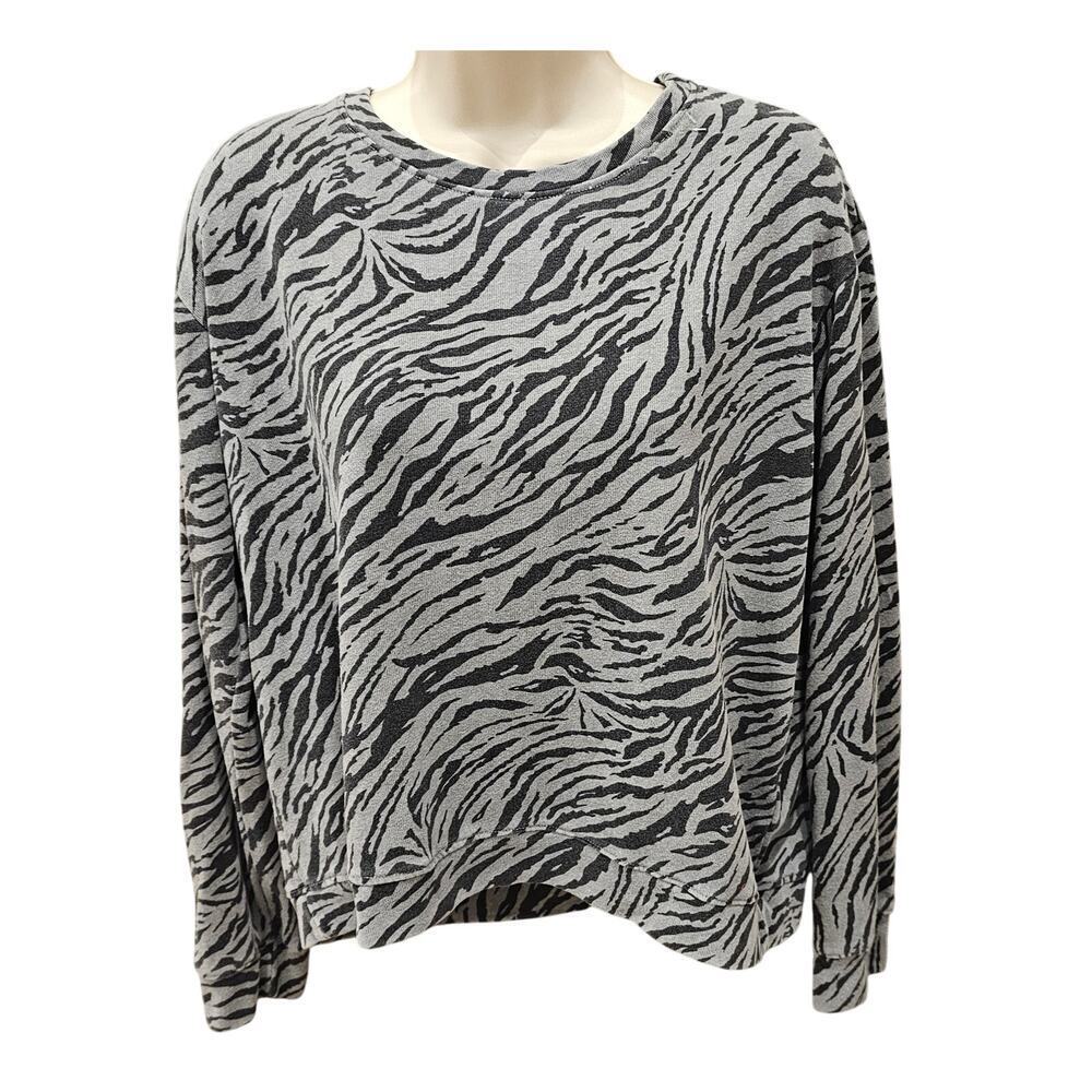 Sundry Drapery Zebra Crew Sweatshirt Black slub SZ M (2) pullover winter warm